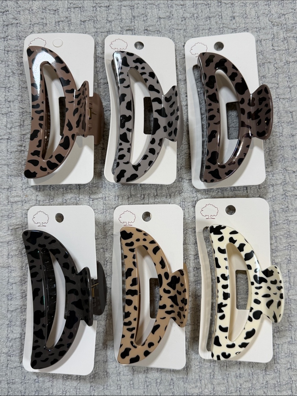 Bundle of Six Half Moon Leopard Hair Claw Clips 4” Fall Colors NEW